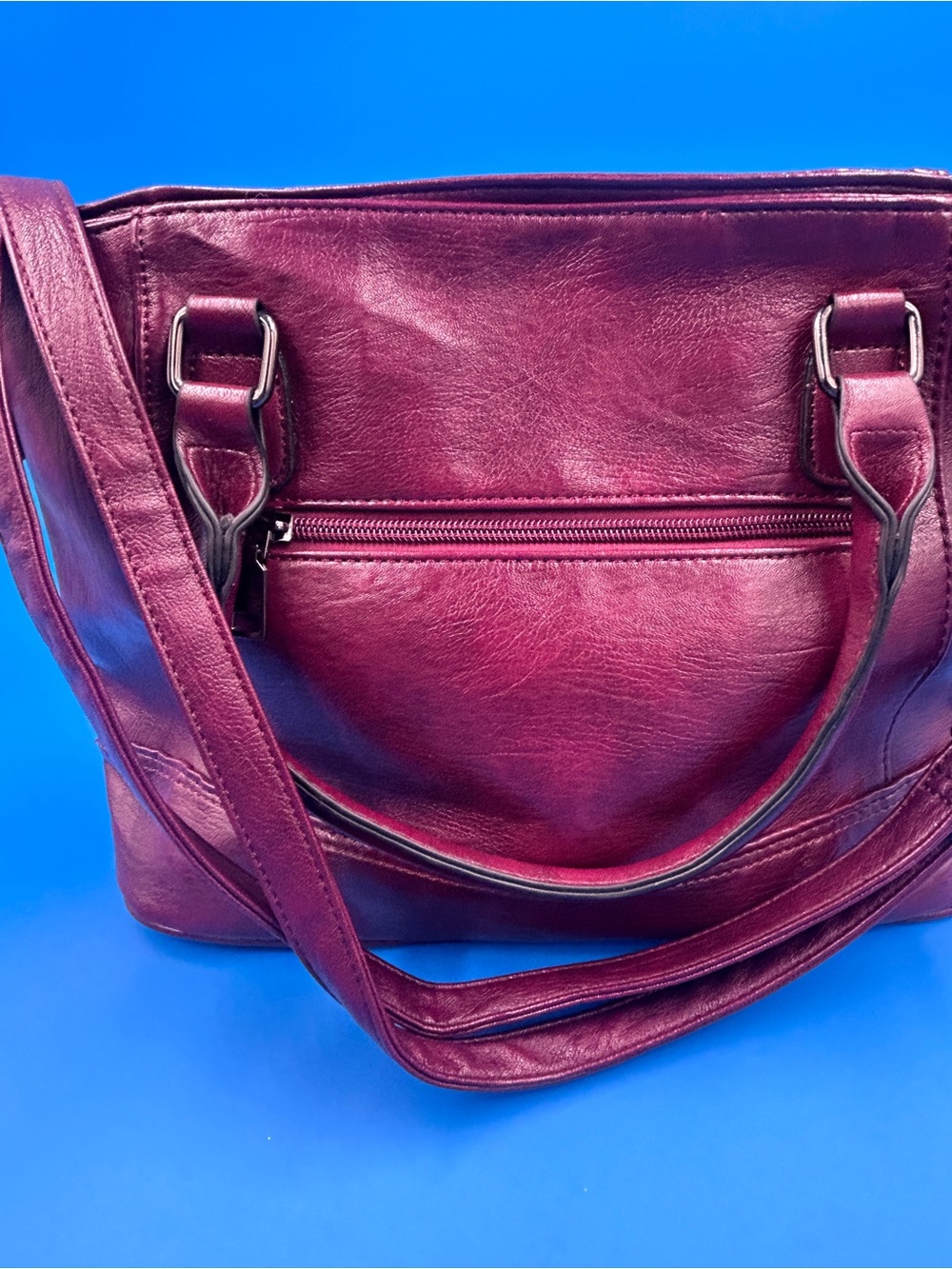 Women's Plum Leather Shoulder Bag - Stylish Everyday Tote